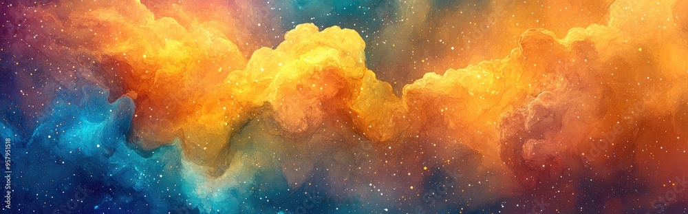 Aufkleber colorful abstract space background on watercolor paper featuring a marble ink nebula hand painted wi