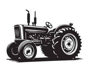 A tractor Vector black clipart isolated on a white background, A farm Tractor Silhouette  © DesignRacing
