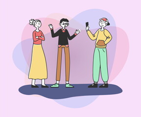 Boy taking photo of his parents using smartphone. Flat vector illustration. Teenager with mobile phone to take pictures of man and woman. Family, modern technology, memories concept