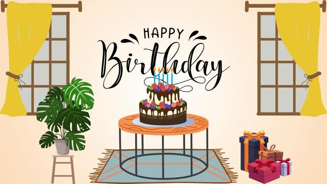 Happy birthday greeting card video on a gradations of orange and white color background