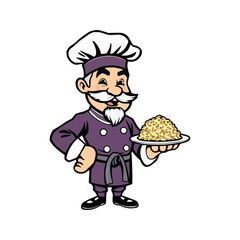 chef mascot logo design. Chef Design vector Logo illustration, Restaurant logo. Cartoon smiling chef character with food 