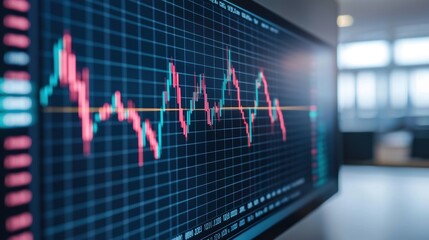 Futuristic Investment Portfolio Management Concept with Virtual Stock Charts on Holographic Display in Modern Office Setting