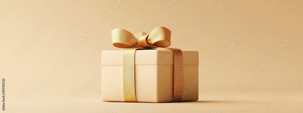 Poster minimalistic product backdrop for festive occasions and promotional events beige gift box adorned wi