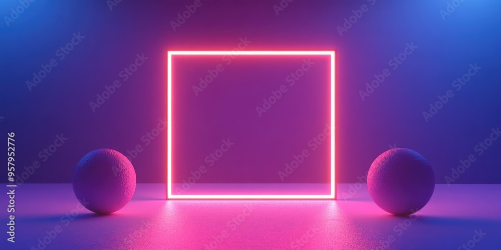 Poster product display featuring a framed neon light 3d illustration and rendering