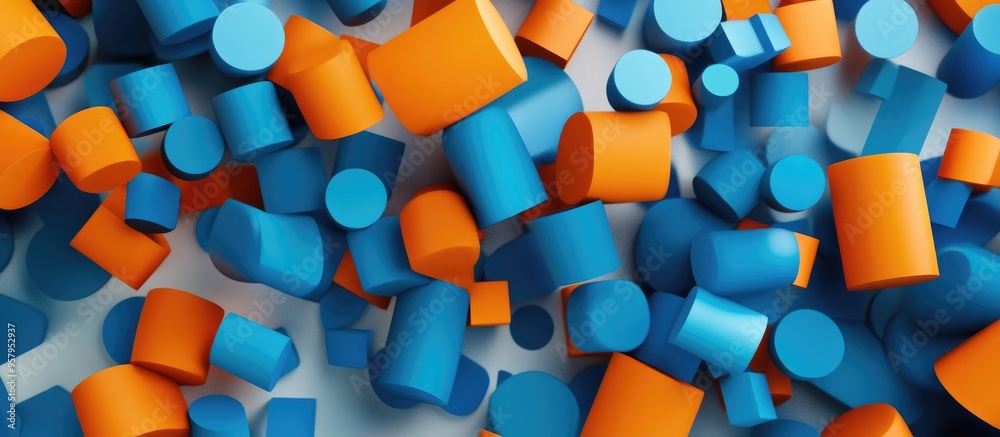 Poster abstract background featuring blue and orange cylinders on a white backdrop high quality 3d renderin