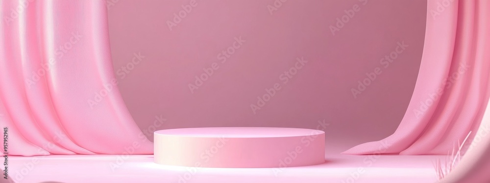 Poster empty pastel pink cylinder podium for product display in a 3d background scene