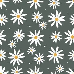 Seamless vector pattern with hand drawn daisy flowers. Cute minimal floral background. Perfect for textile, wallpaper or nursery print design.