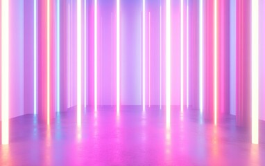 Abstract scene with a white background and bright light emitted from vertical lamps 3D illustration