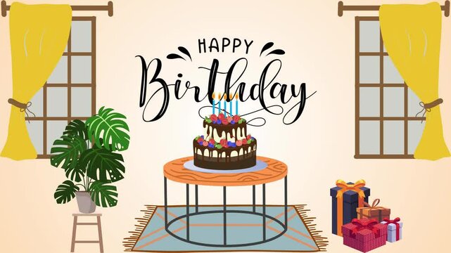 Happy birthday greeting letter video on a gradations of orange and white color background