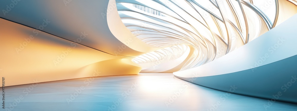 Aufkleber Abstract architecture background featuring a curved interior in a 3D render