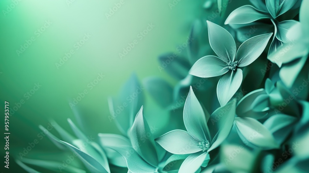 Poster abstract green background featuring a floral concept design for product 3d visualization