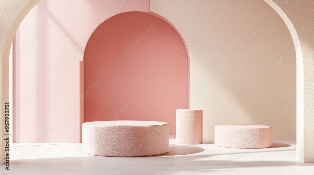 Poster Geometric podium for minimal product display in soft pastel colors ideal for mockups and business presentations 3D rendering illustration
