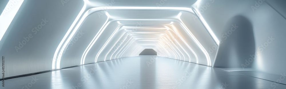 Aufkleber Futuristic architectural background featuring an empty geometric tunnel in 3D rendering