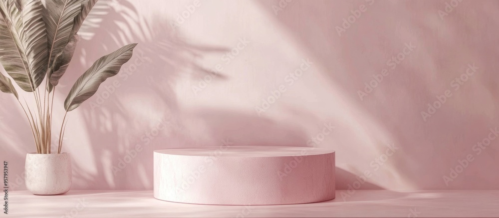 Poster minimalist abstract scene featuring a pink color design for a cosmetic or product display pedestal r