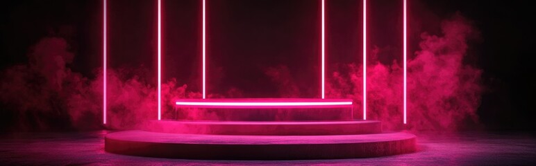 Neon podium for 3D rendering during a promotional week
