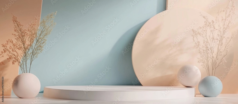 Poster Elegant and beautiful abstract background featuring various elements showcasing minimalism in a studio setting 3D illustration and rendering
