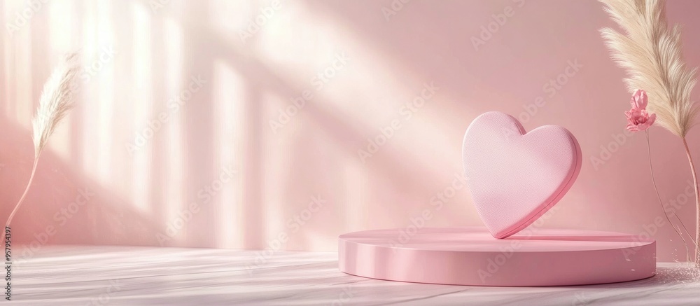 Aufkleber minimalist romantic scene featuring a display podium for product presentation with a pink pedestal a