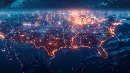 Vibrant neon map of the united states, designed for easy visibility and engaging exploration.