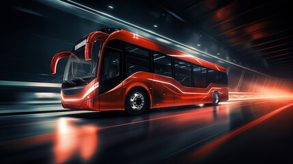 Naklejka premium high speed bus in motion, motion blur, black matte, streaks of light