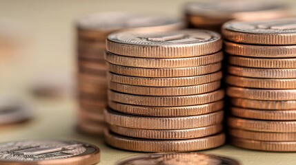 Financial Planning Concept with Stacked Coins in , Copy Space for Text, Selective Focus on Foreground, Quality
