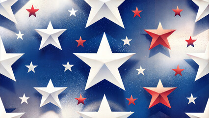 Stylized stars in red and white on a blue textured background with copy space