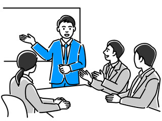 プレゼンするビジネスパーソン男性のイラスト素材