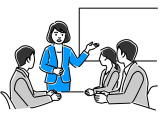 プレゼンするビジネスパーソン女性のイラスト素材