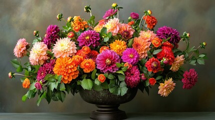 A vibrant arrangement of mixed dahlias, representing elegance and dignity, perfect for fall and event marketing