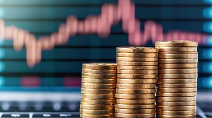 Financial Success in Cryptocurrency: of Digital Coin Stacks with Copy Space, Selective Focus, Quality