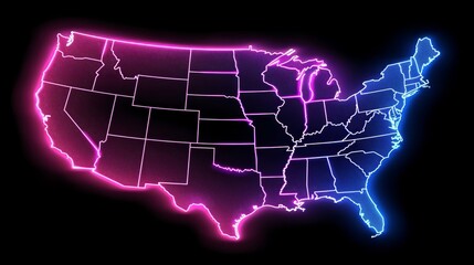 Bright neon colored map of the united states for enhanced visibility and easy navigation