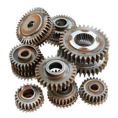 A group of mechanical gears arranged on top of each other. 