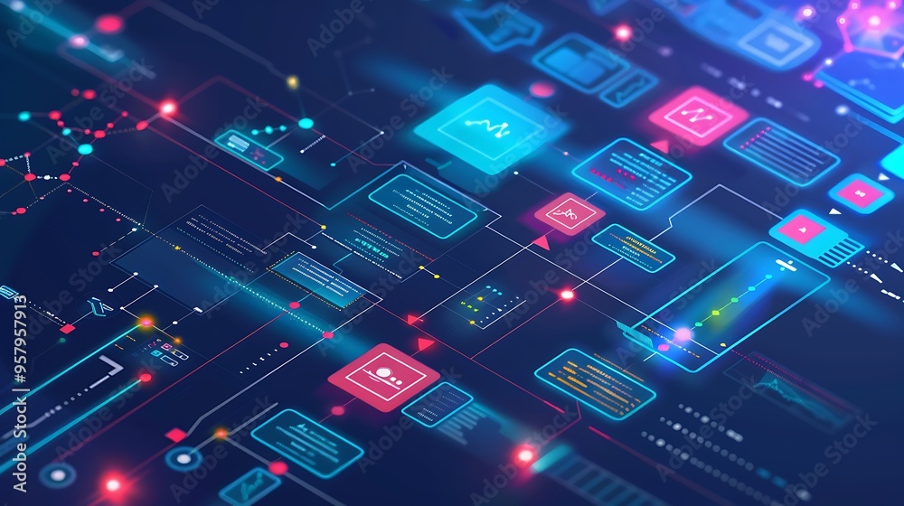 Poster abstract digital network with digital data visualization elements for modern futuristic technology c