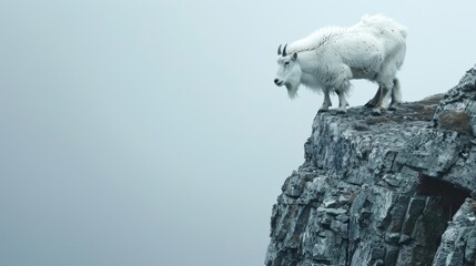 Majestic Mountain Goat Atop Rocky Cliff Overlooking Scenic Landscape