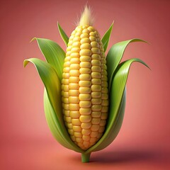 Obraz premium A vibrant 3D illustration of a sweet corn cob with its husk partially peeled back. showcasing the juicy kernels.