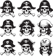 Realistic Skull Silhouette Illustrations in Black and White Digital Format for Anatomy
