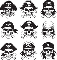 Macabre Art Skull Silhouette Illustrations in Black and White Digital Format
