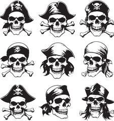 Macabre Art Skull Silhouette Illustrations in Black and White Digital Format
