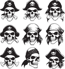 Dark and Detailed Skull Silhouette Art in Black and White Digital Format
