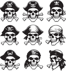 Dark Themed Skull Silhouette Digital Illustrations in Black and White for Gothic Art
