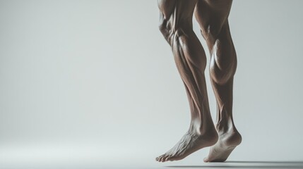 Close-up of muscular male legs against a light background.
