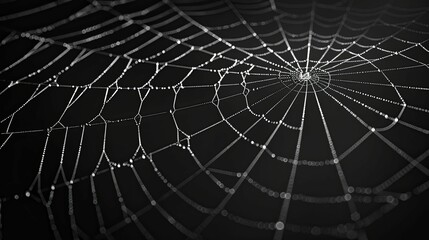 Obraz premium Dew-Covered Spider Web with a Circular Center