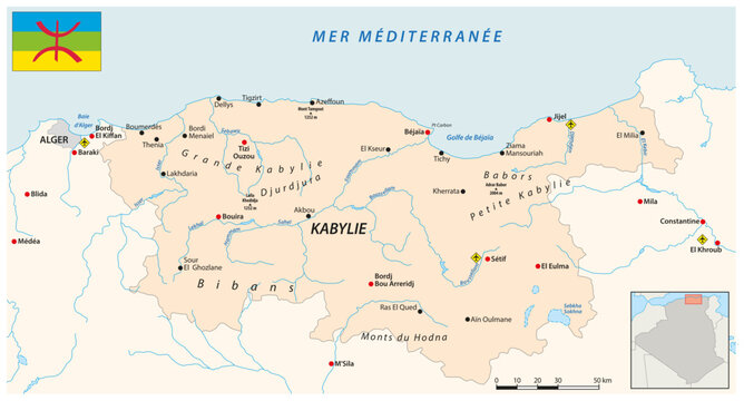 Vector outline map of the Algerian region Kabylia