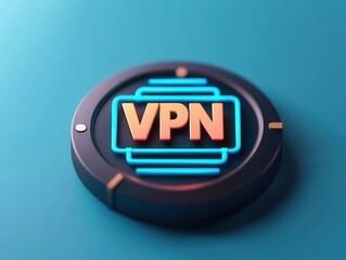 Stylized VPN logo in neon colors, representing digital security, privacy, and modern technology in a sleek design.