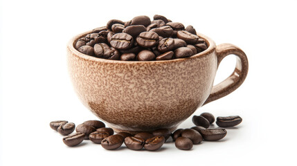 Fototapeta premium Full cup of coffee beans. Large roasted coffee beans