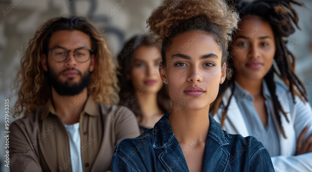 Aufkleber diverse millennial business team with crossed arms, confident and collaborative. generative ai.