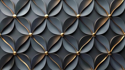 Abstract Geometric Pattern with Black and Gold Floral Motifs