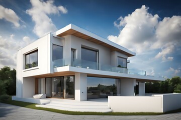 Modern private house with blue sky, House design, real estate property architecture concept
