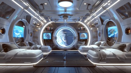 Fototapeta premium Futuristic Interior Design of Spacecraft Cabin for Space and Luxury Space Travel