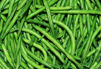 Raw Green Beans Textured Background. Top View Photography.