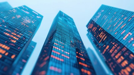 Futuristic Digital Financial District - Modern Holographic Skyscrapers in Urban Setting with Copy Space.